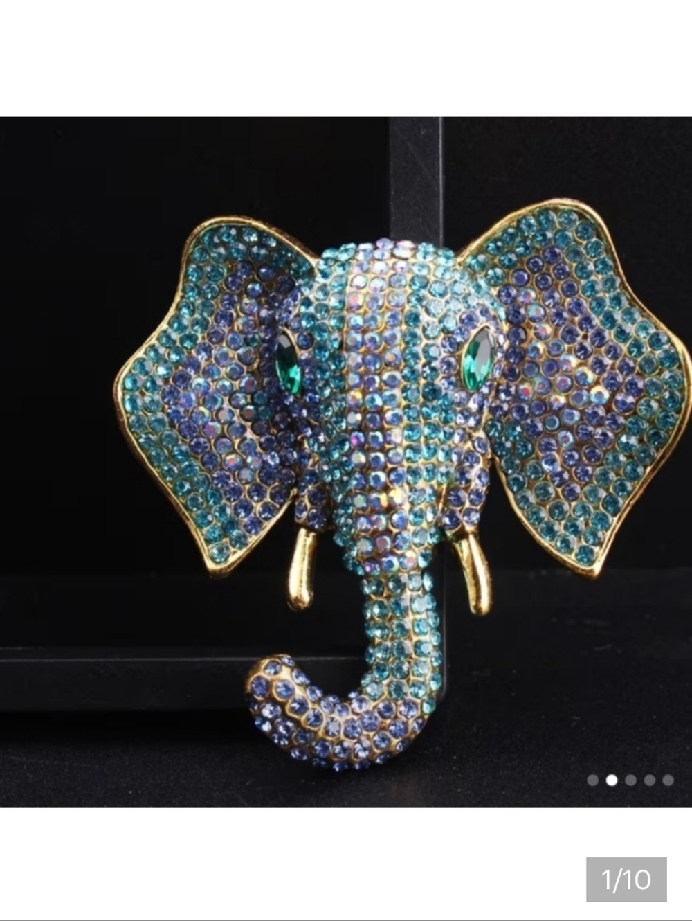 ๐๏ธ๐ TURQUOISE & LILAC RHINESTONE ENCRUSTED ELEPHANT HEAD BROOCH PIN๐ - Picture 1 of 10